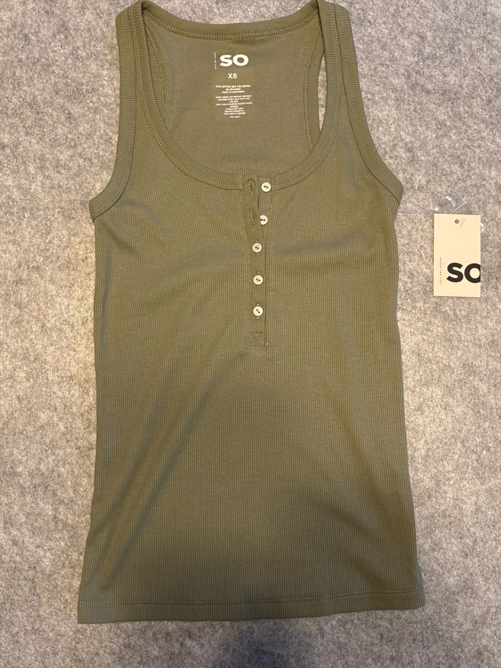 SO Olive Green Ribbed Henley Tank Top
